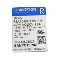 Sanyo Denki R2AA06040FXS11M AC Servo Motor 400 W 3000 rpm