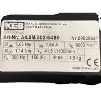 KEB A4.SM.502-64B0 Servomotor mit Getriebe HG 075S-MF2-20...