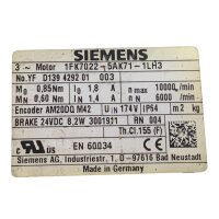 Siemens 1FK7022-5AK71-1LH3 Servomotor mit Encoder und...