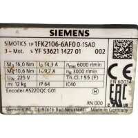 Siemens 1FK2106-6AF01-1SA0 Servomotor 3000 rpm