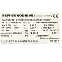 SEW PSBF321 EPH04/13/06 DS56L/TF/RH1M/SM11 Servomotor...