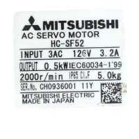 Mitsubishi HC-SF52 Servomotor 126 V 0.5 kW 2000 rpm