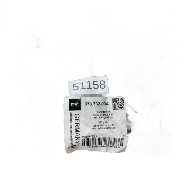 SET Inhalt 10 Stück!!! PE Germany AS36 M14x1,5 x36 mit Linksgewinde Faudigelenk 070.732-00A