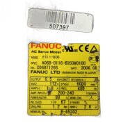 Fanuc βis 1/6000 AC Servo Motor A06B-0116-B203#0100