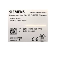 Siemens 6SN1162-0BA02-0AA2 Radialgebläse A5E00107336
