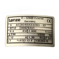 Lenze SDSGAXX063-22 0,4 kw 2800 min. Getriebemotor mit integriertem Frequenzumrichter E82MV371_2B001 FMRV040