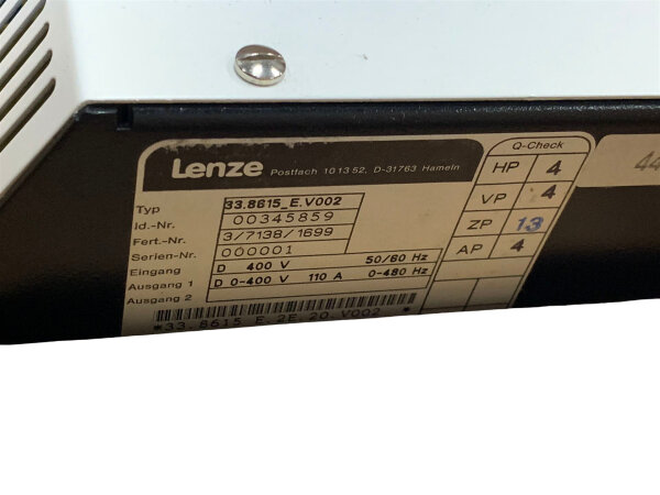 LenzeTyp 33.8615_E.V002 00345859  400V 110A Frequenzumrichter