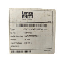 Lenze AC Tech SMVector Frequenzumrichter 7,5kW 400V ESV752N04TXB550XX1A41 13371753