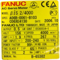 Fanuc ßis 2/4000 AC-Servomotor A06B-0061-B103 0,5...