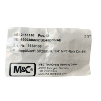 SET Inhalt 2 Stück!!! M&C SP2000/R, 1/4″ NPT-Rohr DN 4/6 Rückspülventil für Gasentnahmesonden 93S0100