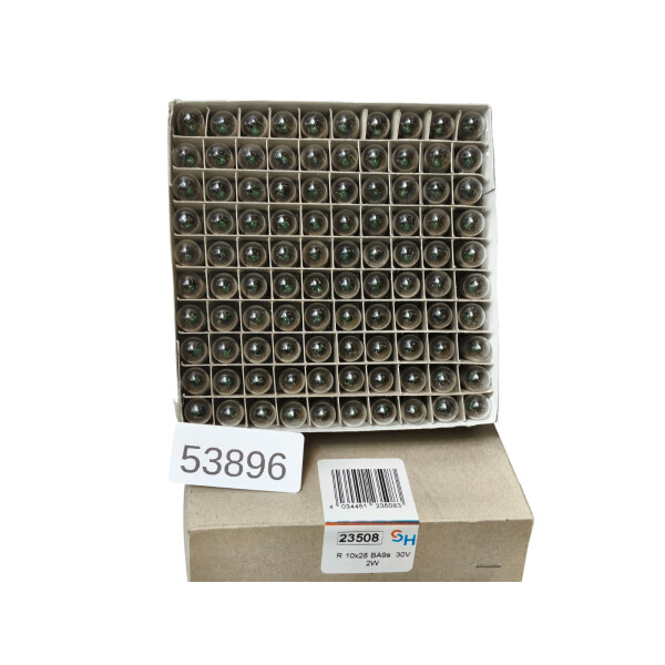 SET Inhalt 100 Stück!!! SH (Scharnberger+Hasenbein) 23508 Glühlampe R 10x28 BA9s 30V 2W