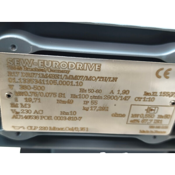 SEW-EURODRIVE R17 DRS71M4BE1-MM07-MO-TH-LN Getriebemotor Drehstromgetriebemotor 01.1335341105.0001.10