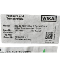 WIKA 233.50.100 Manometer Druckmessgerät 0-10 bar 100mm 14278431