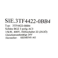 Siemens 3TF4422-0BB4 Leistungsschütz 15kW 400V AC-3 Spule 24V DC