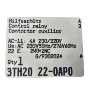 Siemens 3TH2022-0AP0 Hilfsschütz  2NO+2NC AC 230V Schütz