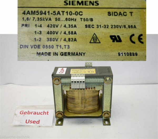 siemens TRANSFORMATOR 7,35KVA  6,96A  sek 31-32  230V  4am5941-5at10-0c