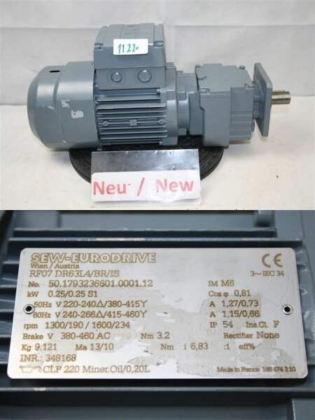 SEW  0,25 kw  190 min  getriebemotor RF07 DR63L4 Gearbox